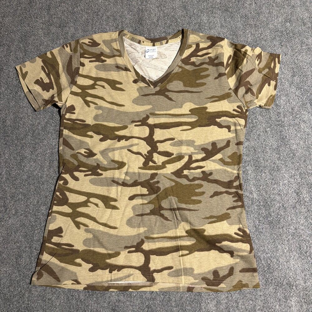 Port & Company T-Shirt Womens Size Medium Brown Camouflage Short Sleeve Cotton